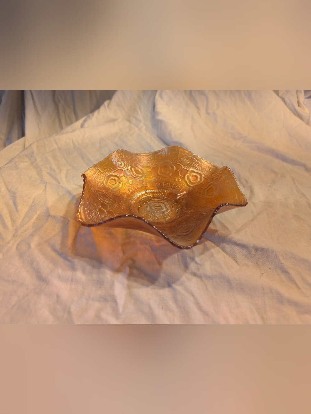 2/80$ Vintage Amber Iridescent Carnival Glass Bowl - Vintage